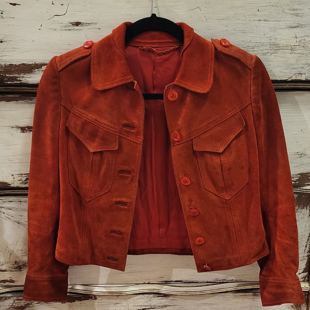 Vintage Suede Jacket - Rust Orange